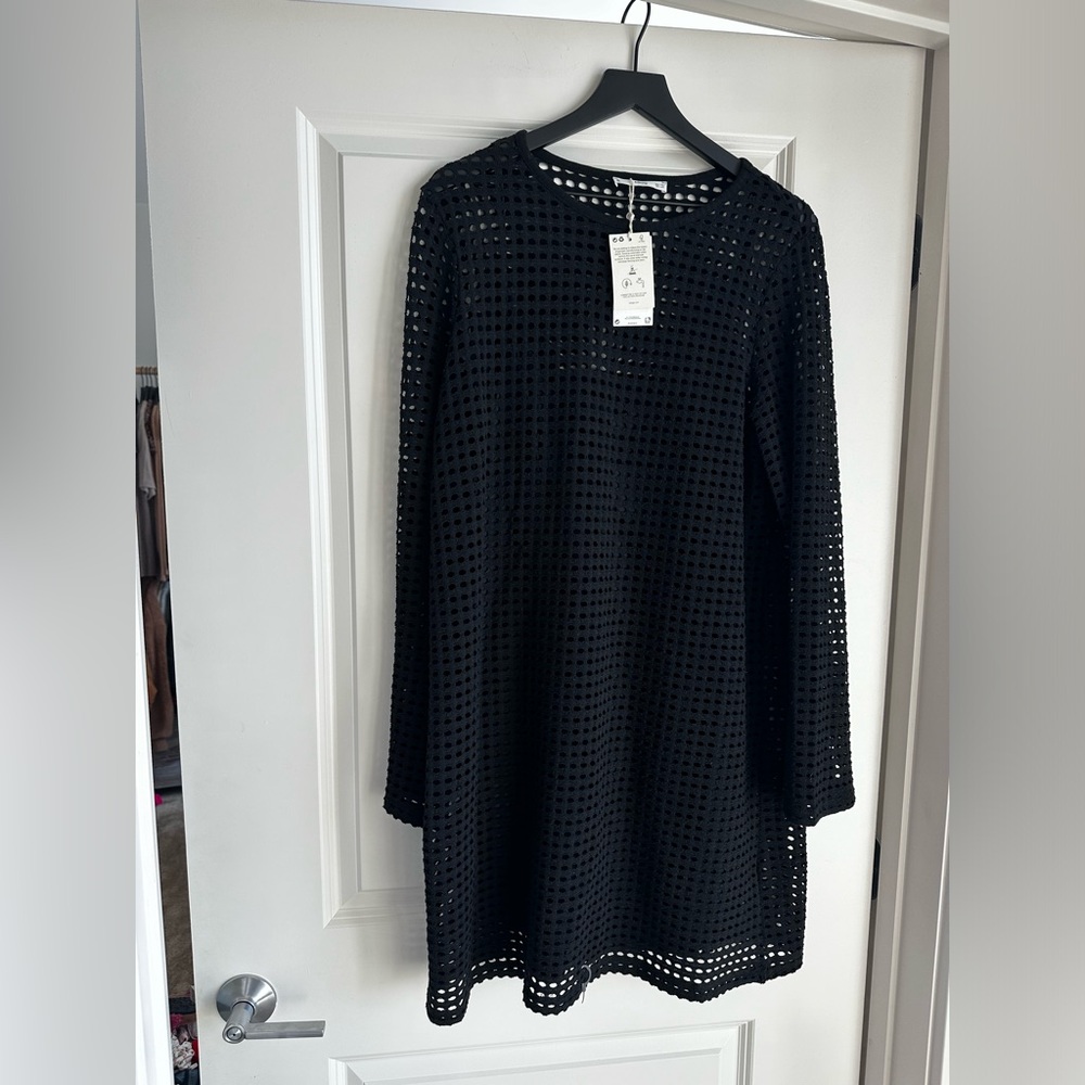 Mango Black Textured Long Sleeve Dress